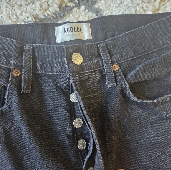 AGOLDE high-rise straight leg button fly distressed denim size 24 - Picture 2 of 7